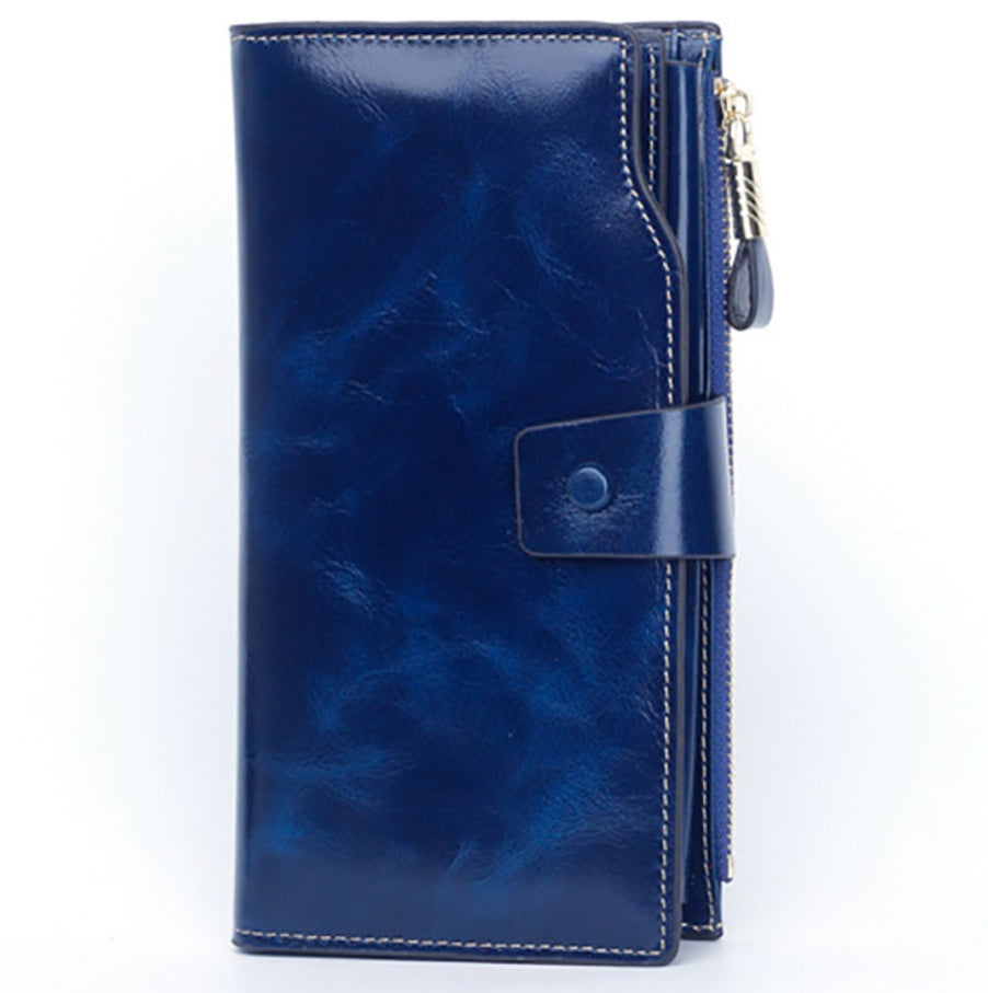Oil wax skin mobile phone clutch
