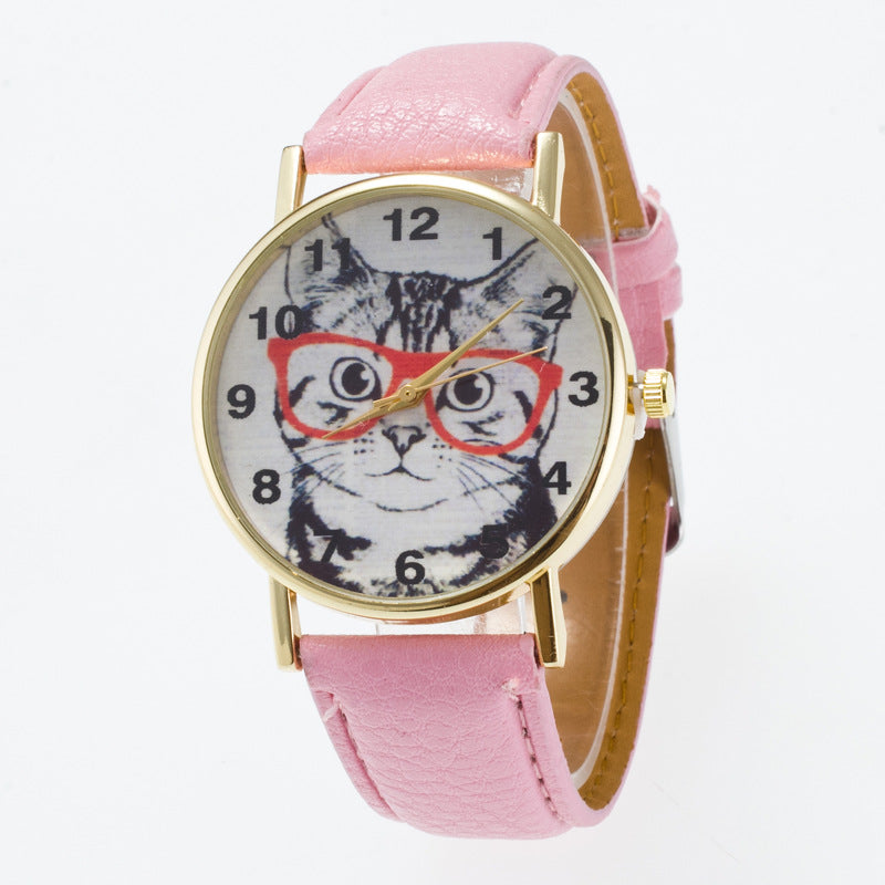 Framed big cat face pattern dial watch
