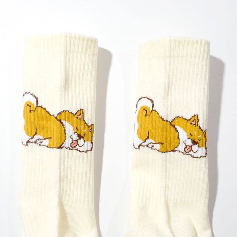 Cute Shiba Inu Beige Sports and Leisure Cotton Socks