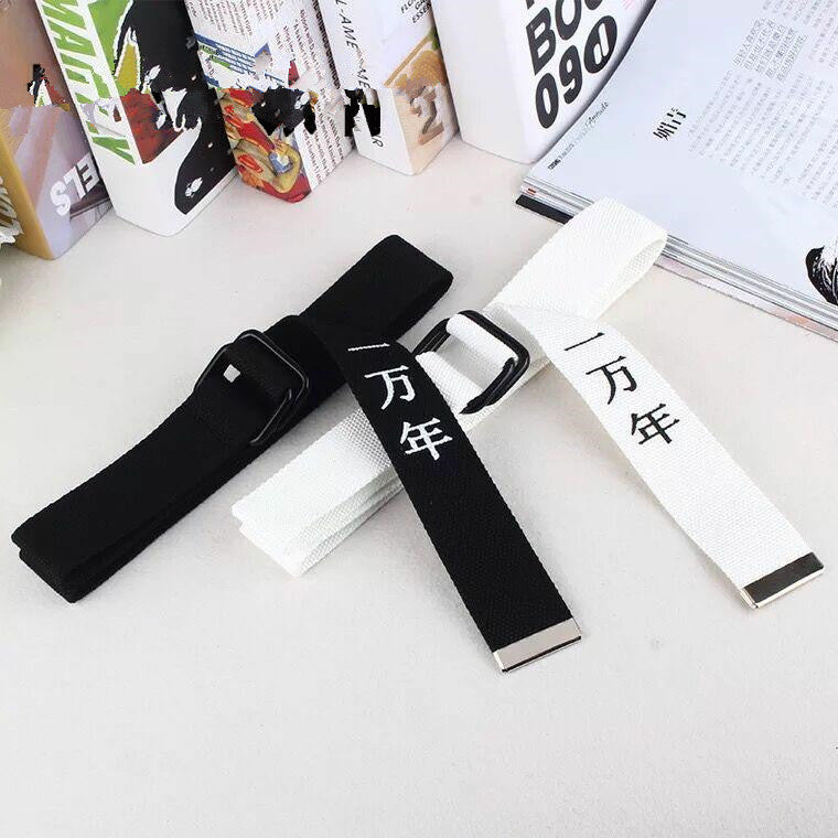 Funny text printed double buckle canvas belt