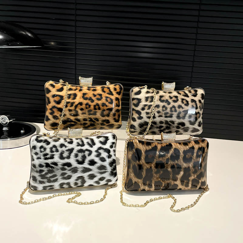 Simple And Versatile Leopard-Print Square Handbag For Socialites And Evening Events