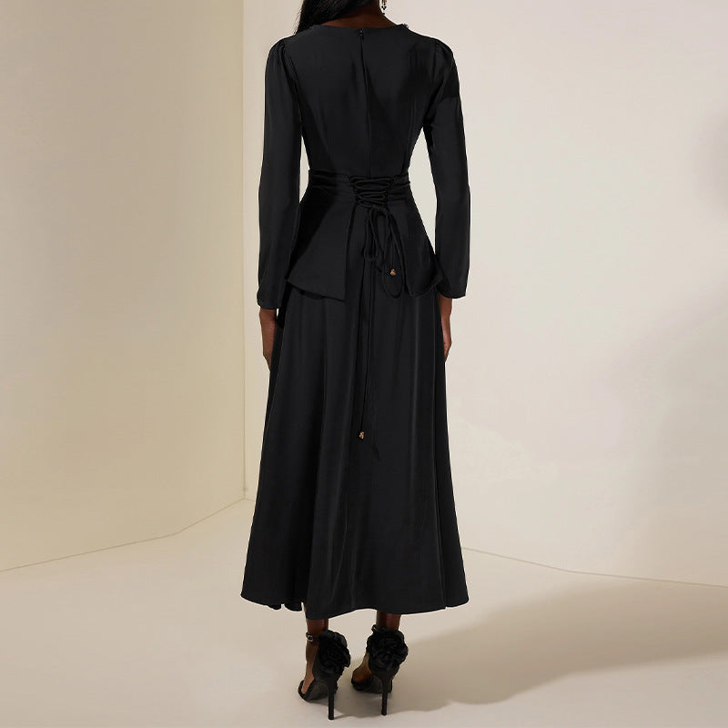 Rhinestone-Embellished Long-Sleeve Waist-Cinching High-Waist Skirt Set