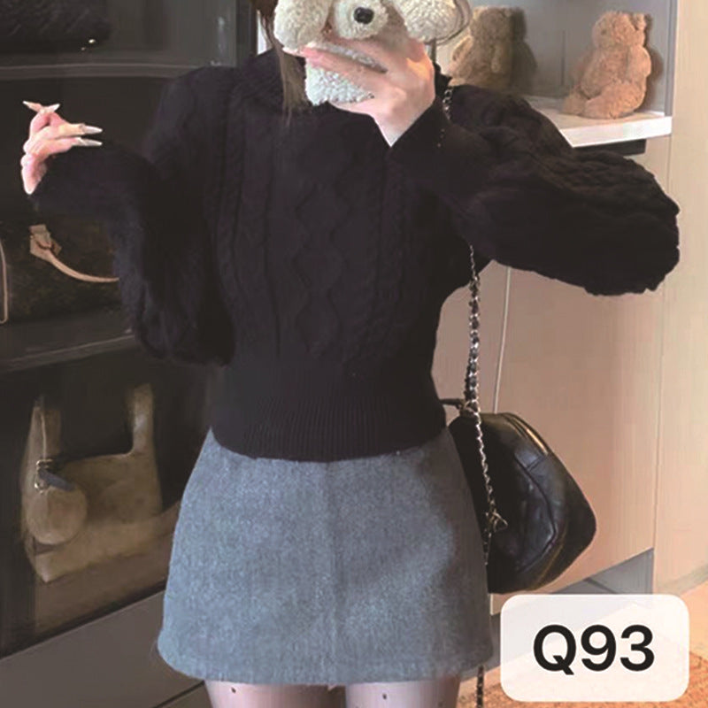 Korean-style Thickened Off-shoulder Long-sleeve Sweater For Women