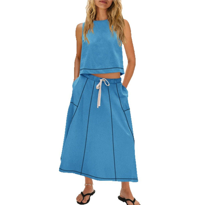 Sleeveless Vest And Skirt Set For Women