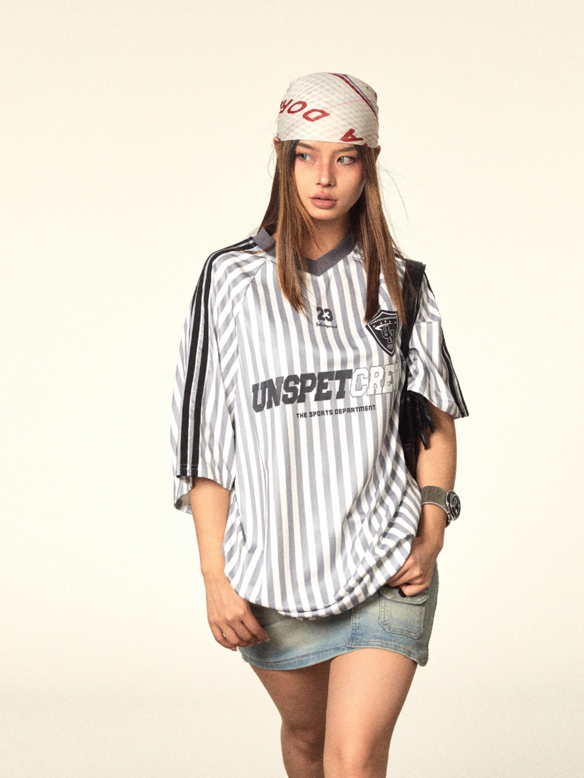 Stribet Jersey T-shirt med Retro Kontrastfarver