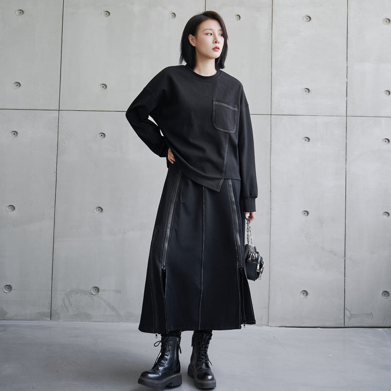 Womens Mid-Length Asymmetrical A-Line Skirt