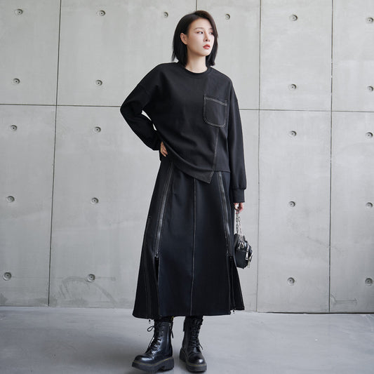 Womens Mid-Length Asymmetrical A-Line Skirt