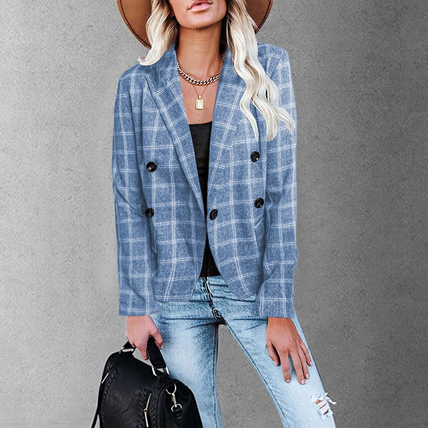 Women's New Plaid Print Button Casual Suit