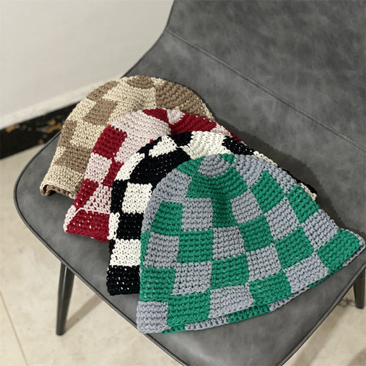 Women's Japanese Ins Checkerboard Plaid Fisherman Hat