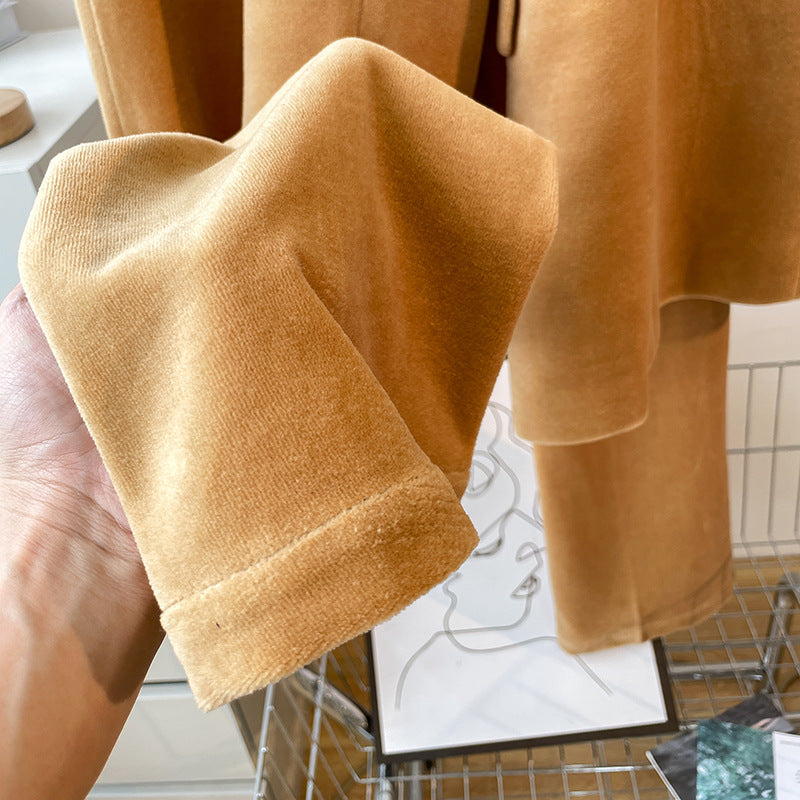 Womens Irregular Minimalist Camel Suit And Pants Set