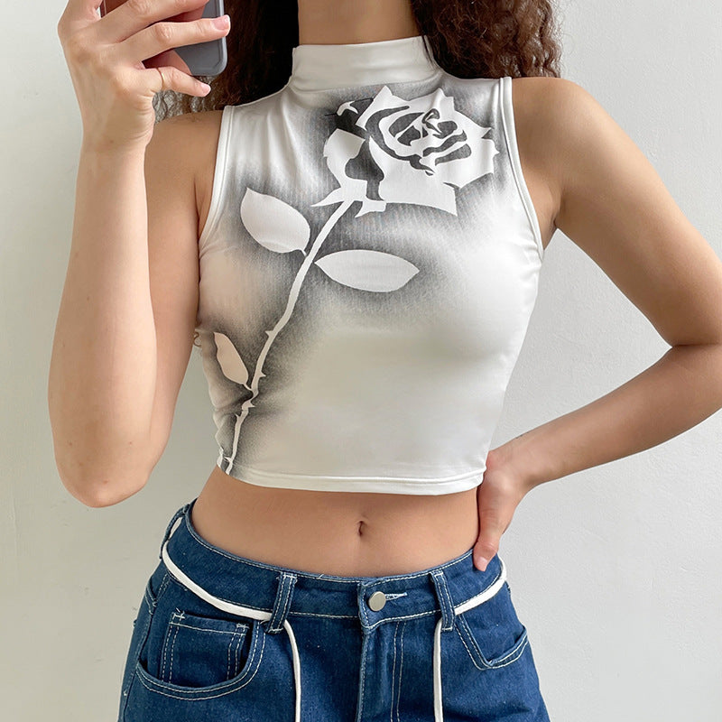 Individual Rosetryk Høj Kort Ærmeløs Tanktop