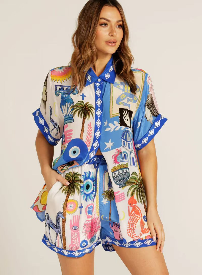 Casual Fashion Linen Temperament Shirt Shorts Suit
