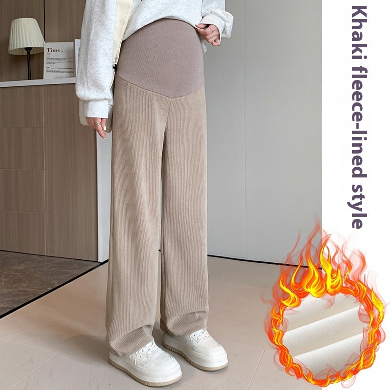 European Cotton Velvet Stripes Maternity Pants Outer Wear Fleece-lined Thickened