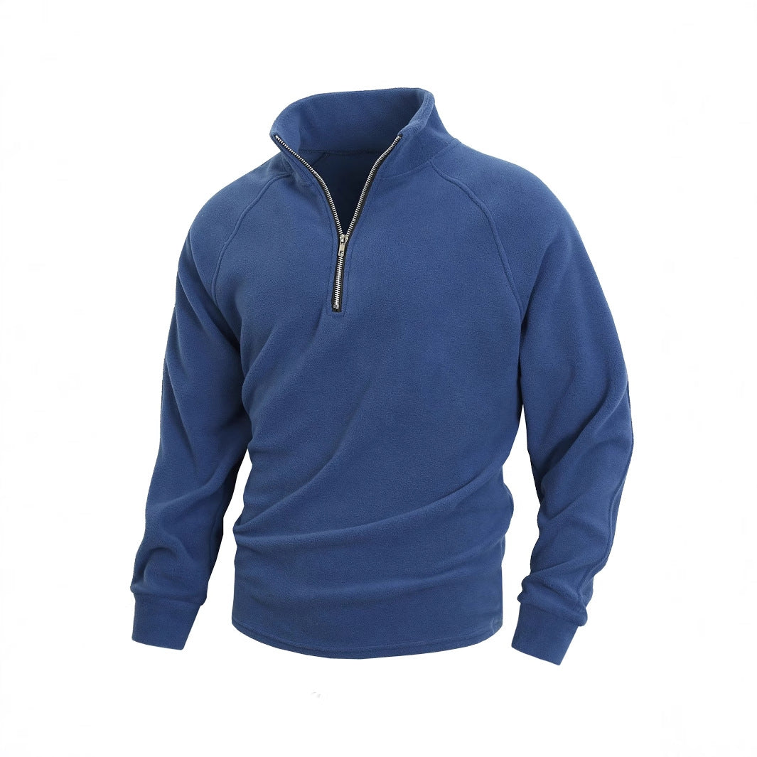 Slim-Fit Stand Collar Long Sleeve Pullover Coral Fleece Coat For Men
