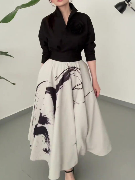 Vintage Three-layer Tulle Print Skirt