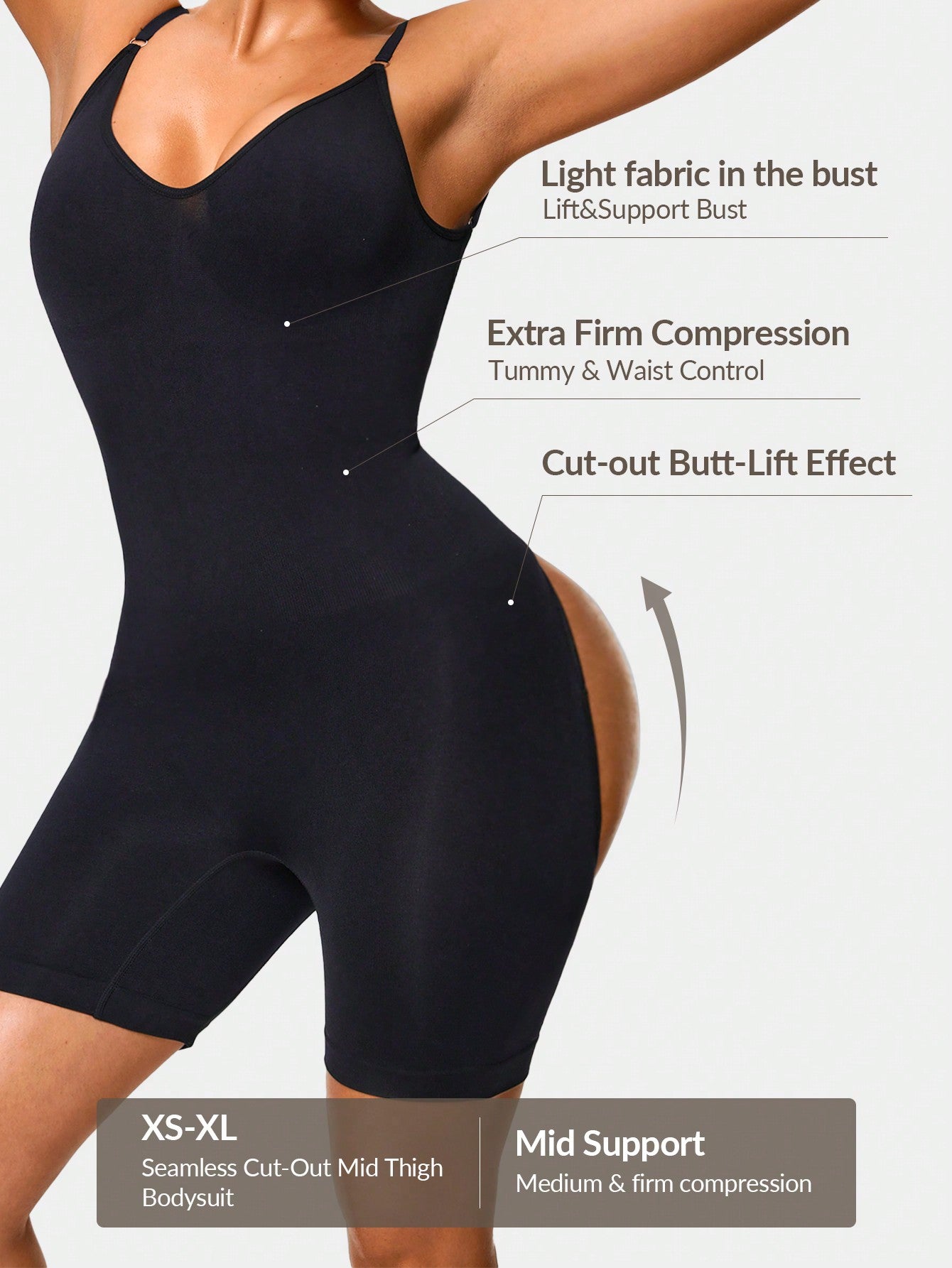 Strapless Cut-Out Mid Thigh Bodysuit - Tummy & Waist Control Shapewear With Butt-Lift Effect