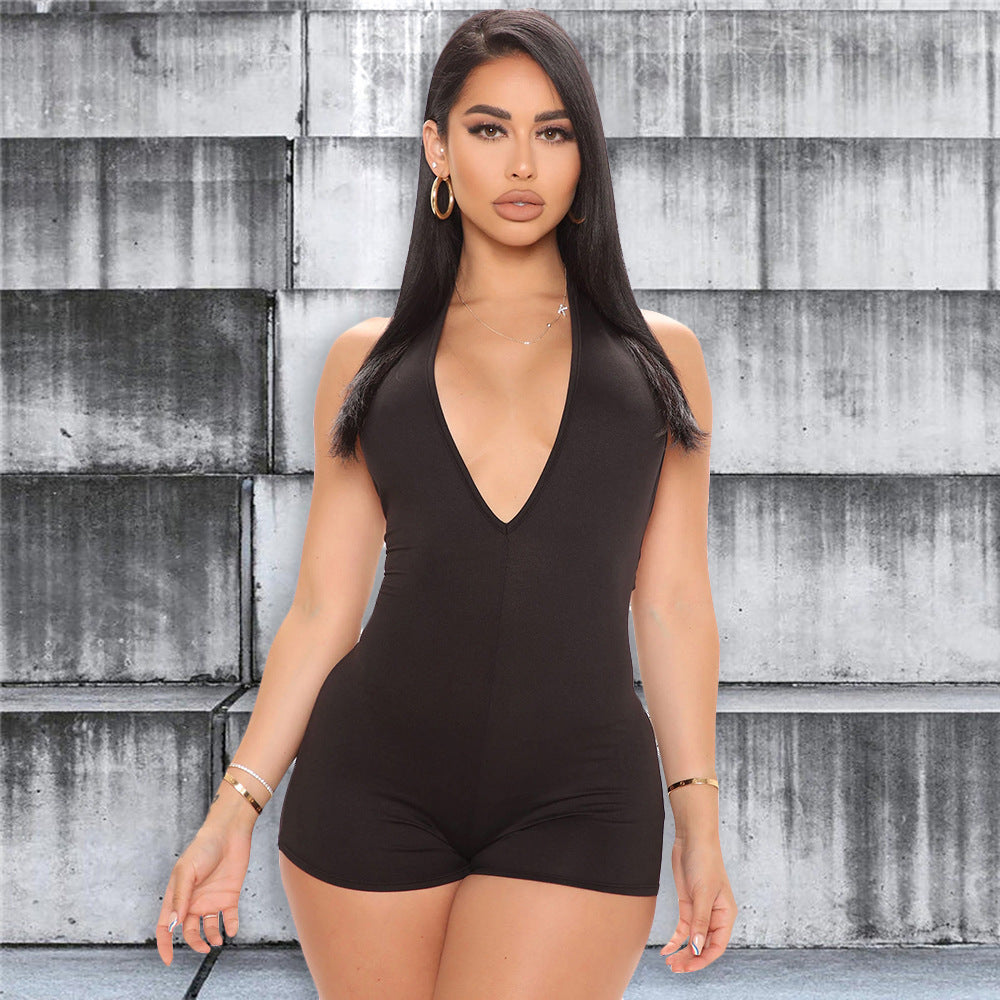 Women's Fashion V-Neck Skinny Halter Backless Jumpsuit