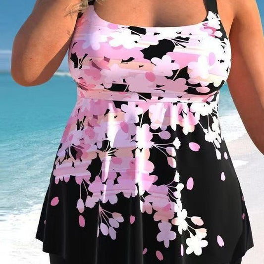 Womens Plus-Size Swimsuit With Printed Straps And Boxer Briefs