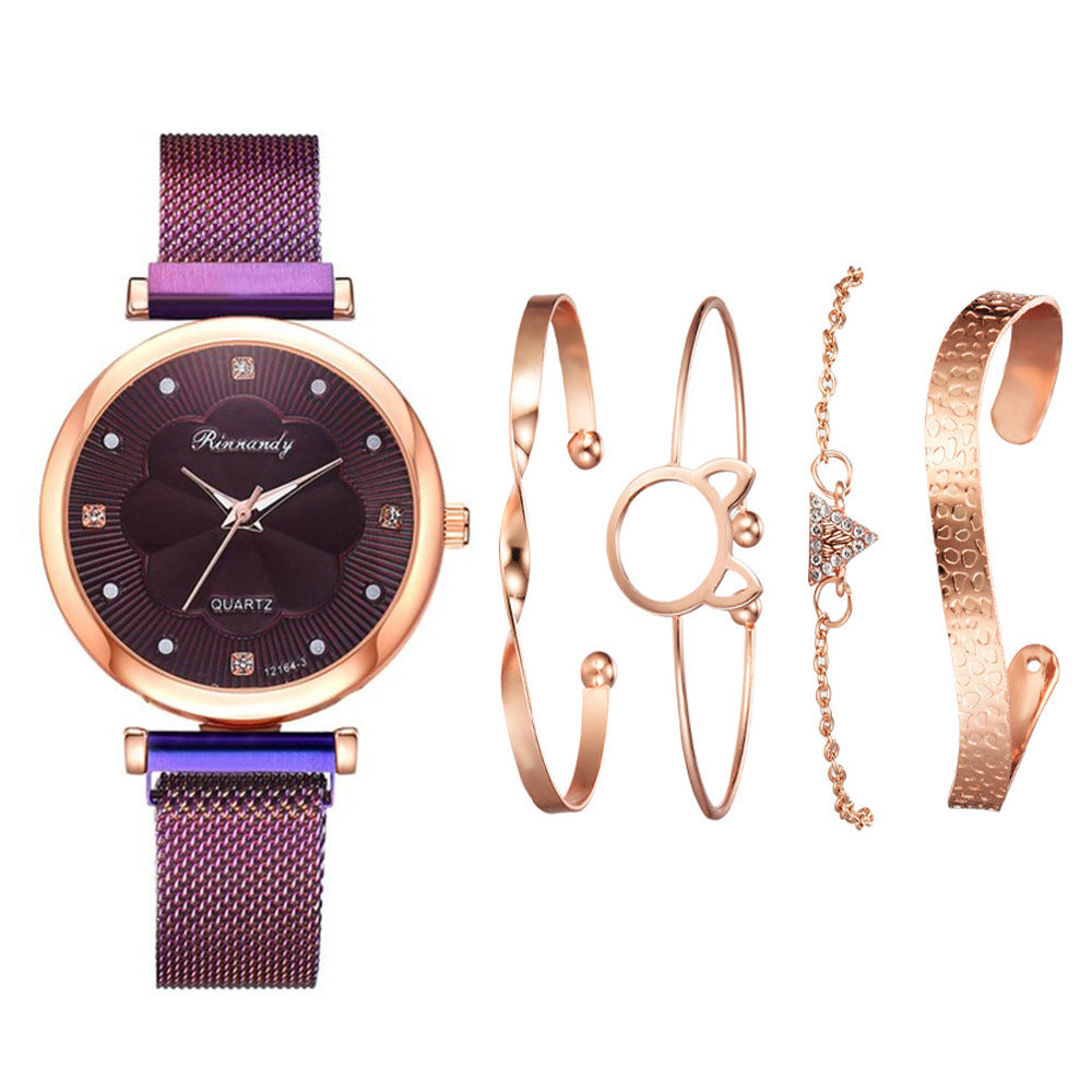 Cross-Border Niche Set Ladies Watch Fashion All-Match Alloy Mesh Strap Watch Factory Direct Stock