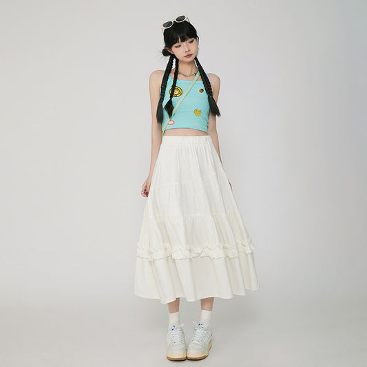 Vintage Cake A- Line Skirt Draping Casual Long Skirt