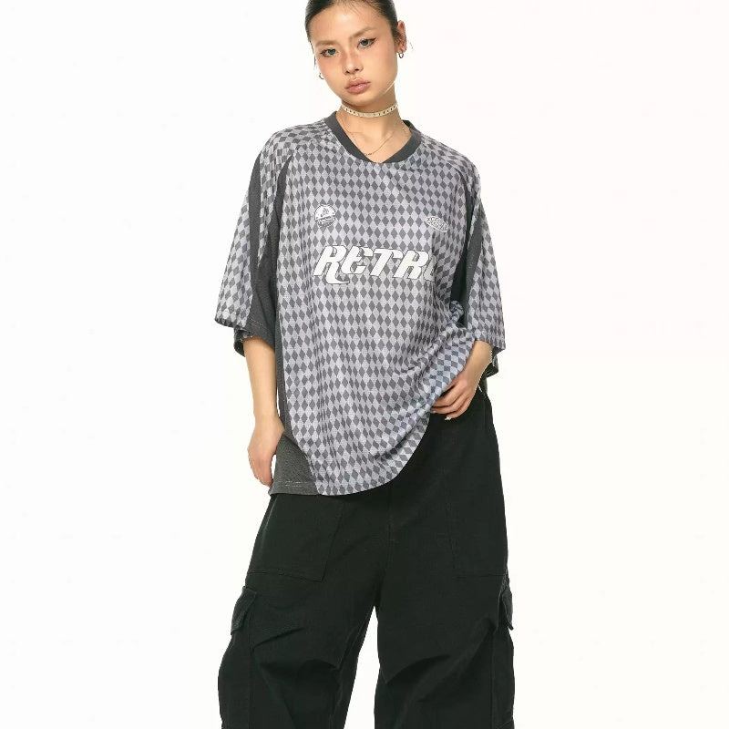 Rhombus Sports V-neck T-shirt Women's Summer Loose All-match Casual