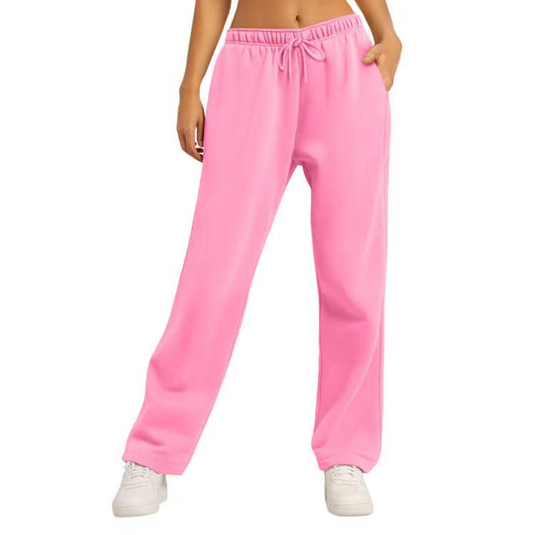 Same Style Solid Color Casual Loose Fleece-lined Trousers