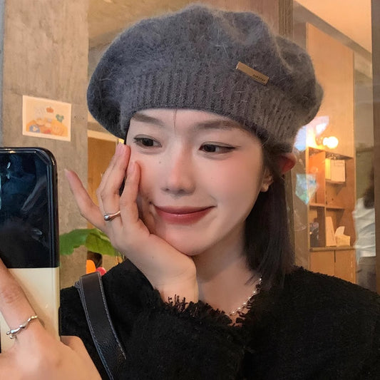 Knitted Gray Beret Women's Winter Warm