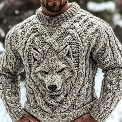 Mens Loose-Fit Long-Sleeve Pullover Hoodie With A Crew Neck And Printed Design