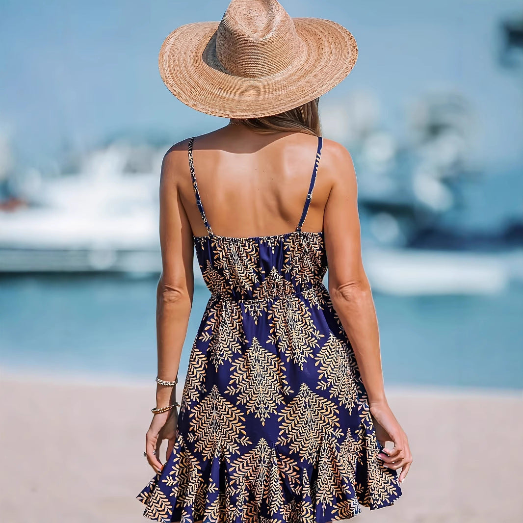 New Womens Summer Vacation Sleeveless Blue Sexy Dress