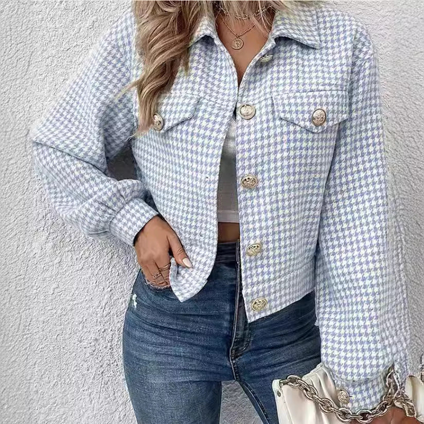 Women's Coat Lapel Single Breasted Houndstooth Jacket
