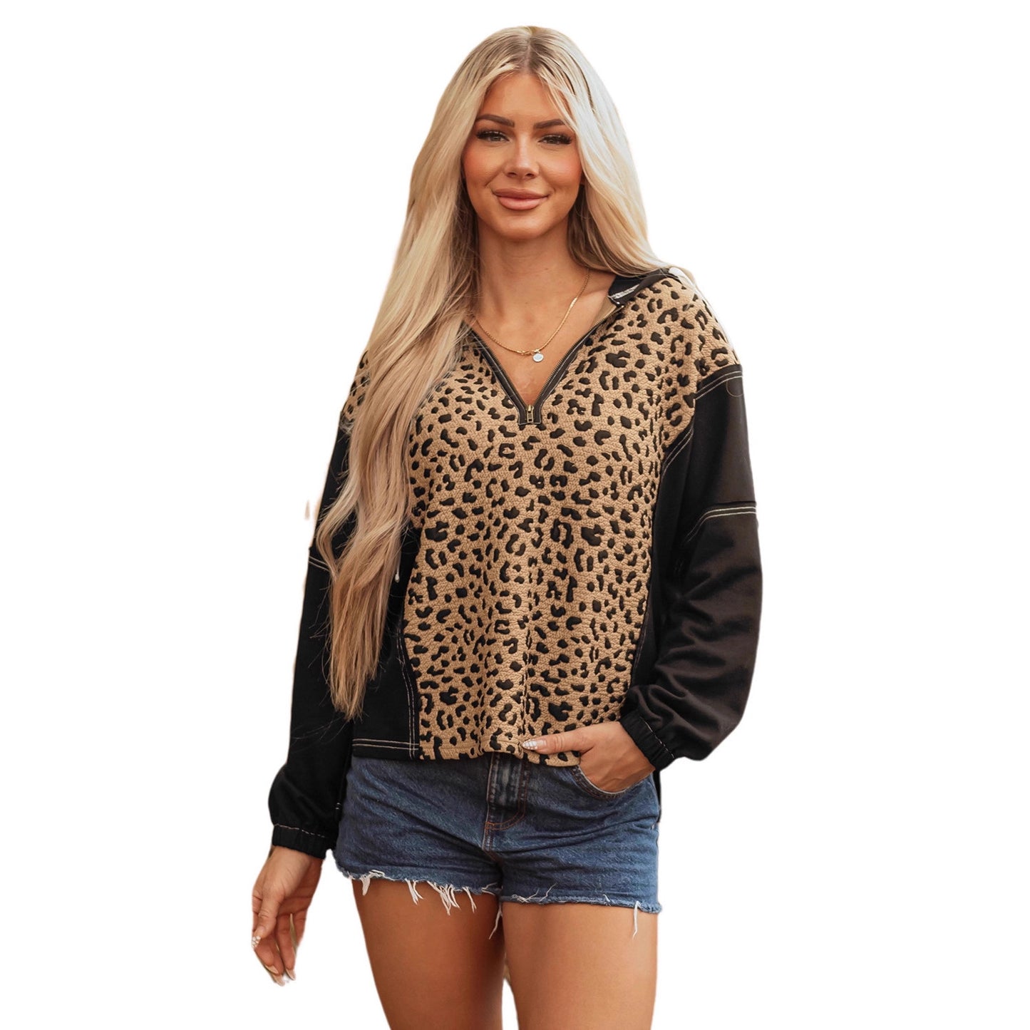 Women's Long-sleeved Sweater Leopard Print V-neck