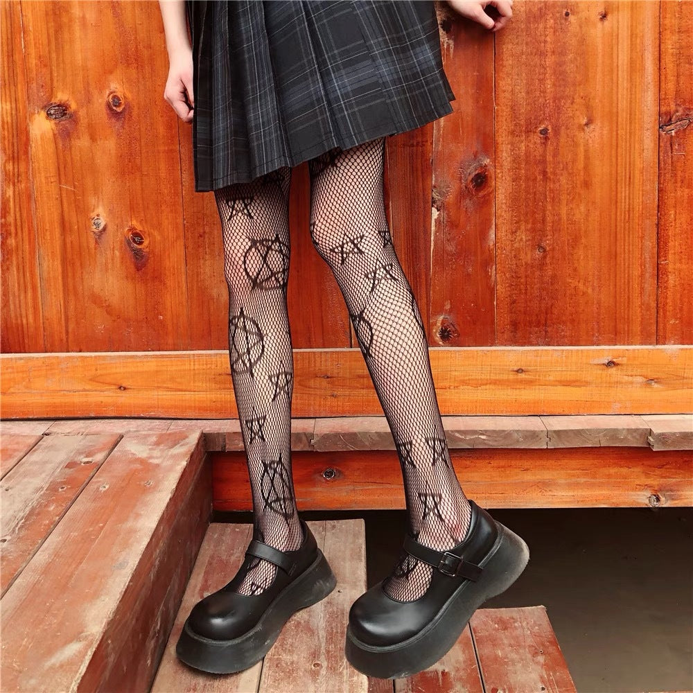 Black And White Fishnet Stockings Hollow Harajuku Hot Girl Sweet And Cool