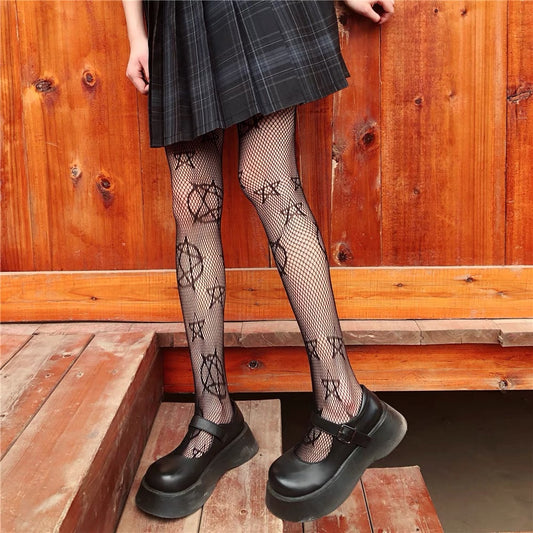 Black And White Fishnet Stockings Hollow Harajuku Hot Girl Sweet And Cool