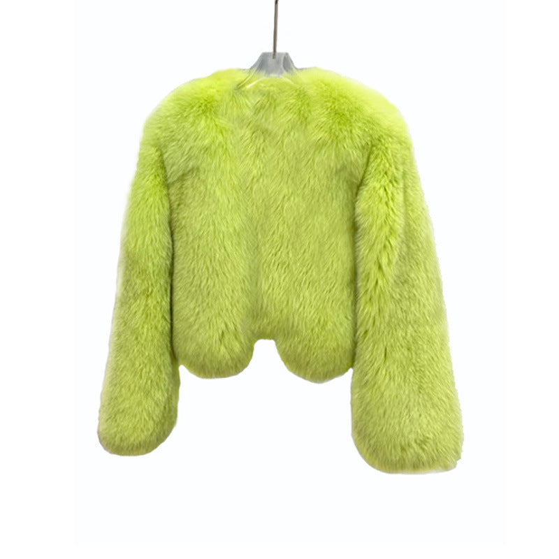 Fried Street Fluorescent Green Environmental Protection Fox Fur Jacket