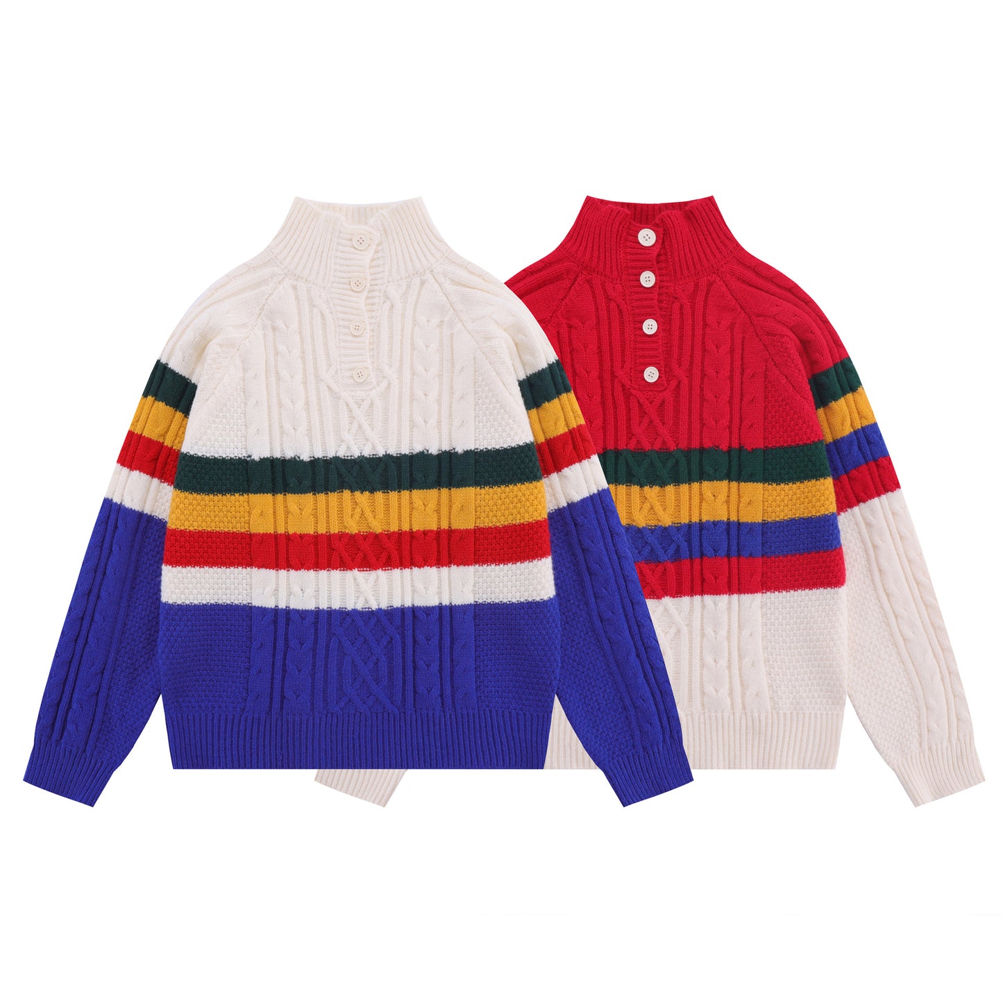 High Street Color Contrast Colorful Stripe Stand Collar Women's Sweater