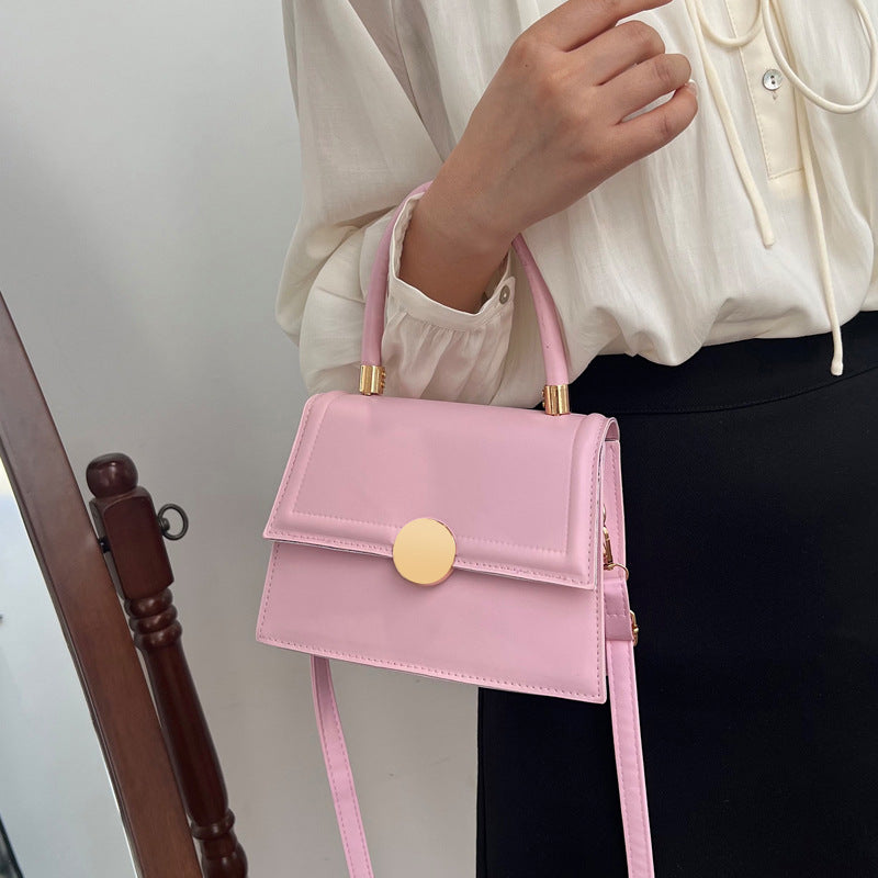 Lock Single Shoulder Crossbody Solid Color Textured Small Square Bag
