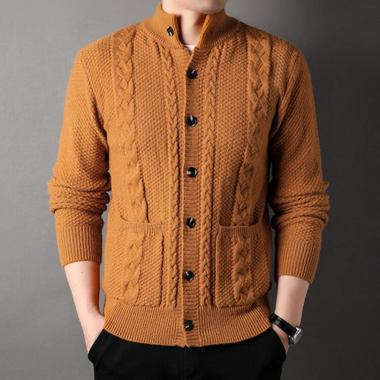 Ny Enkeltbrystet Sweater Med Lommer Mode Jacquard Løstsiddende Cardigan Herretøj