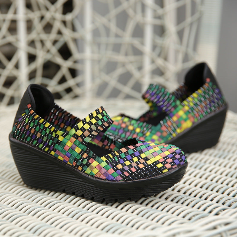 Hand-woven Women's Hollow-out Platform Casual Shoes