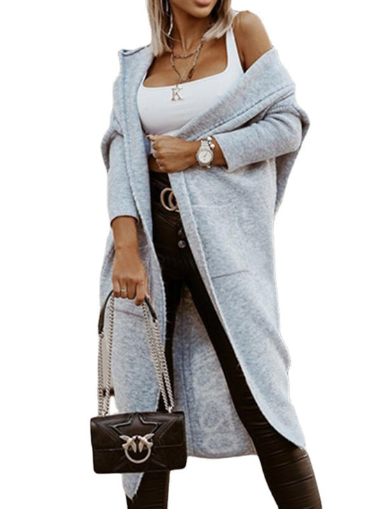Medium Long Cardigan Hooded Letter Knitted European And American Sweater Coat