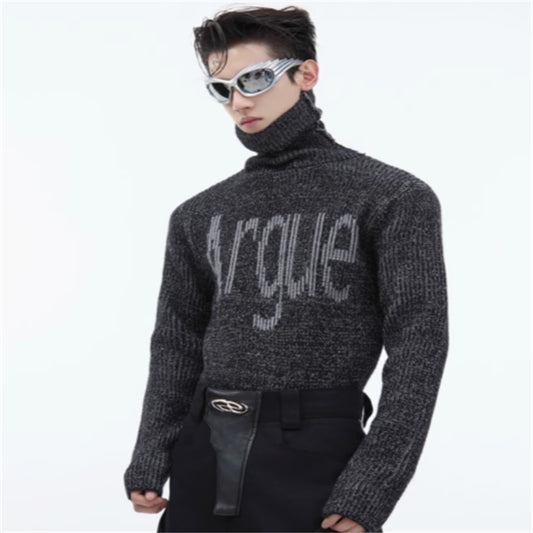 Niche Tre-dimensionel rillet højhalset slim sweater til mænd