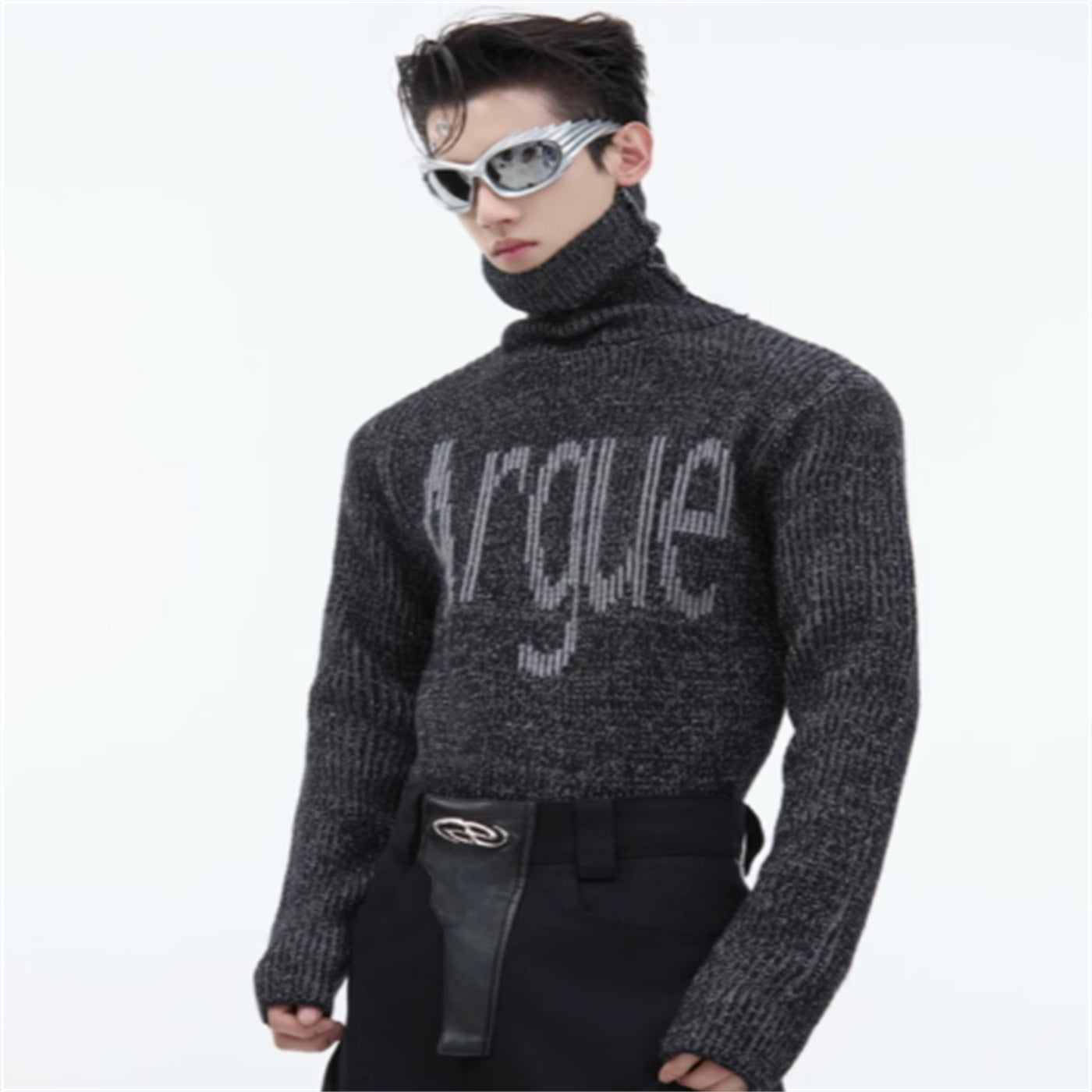 Niche Three-dimensional Groove High Collar Slim Sweater  Men