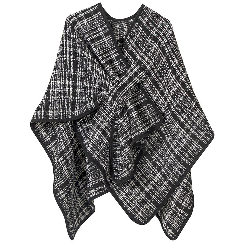 New Black And White Classic Style Plaid Shawl