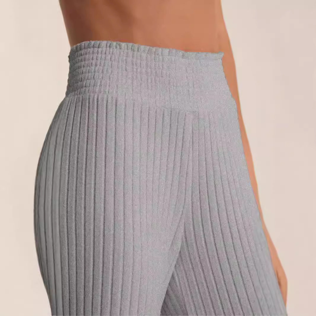 Ladies Sunken Stripe Brushed Loose High Waist Pants