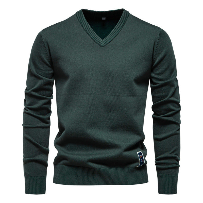 Autumn And Winter Pure Cotton Solid Color Hoodie V-neck Trendy Men's Clothing Sweater