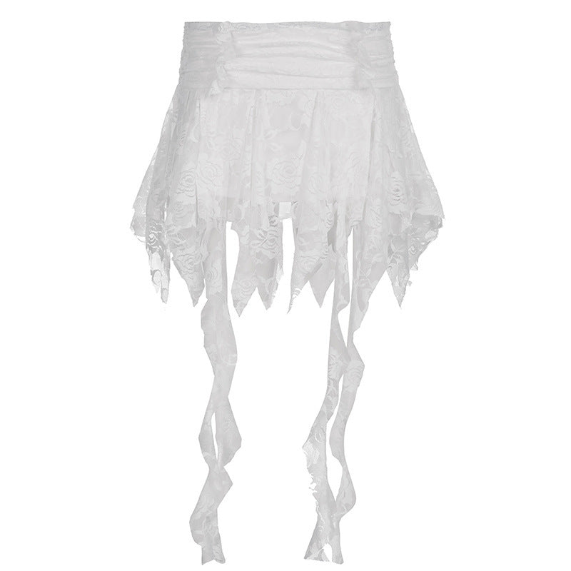 Lace Double Layer Asymmetrical Midi Skirt