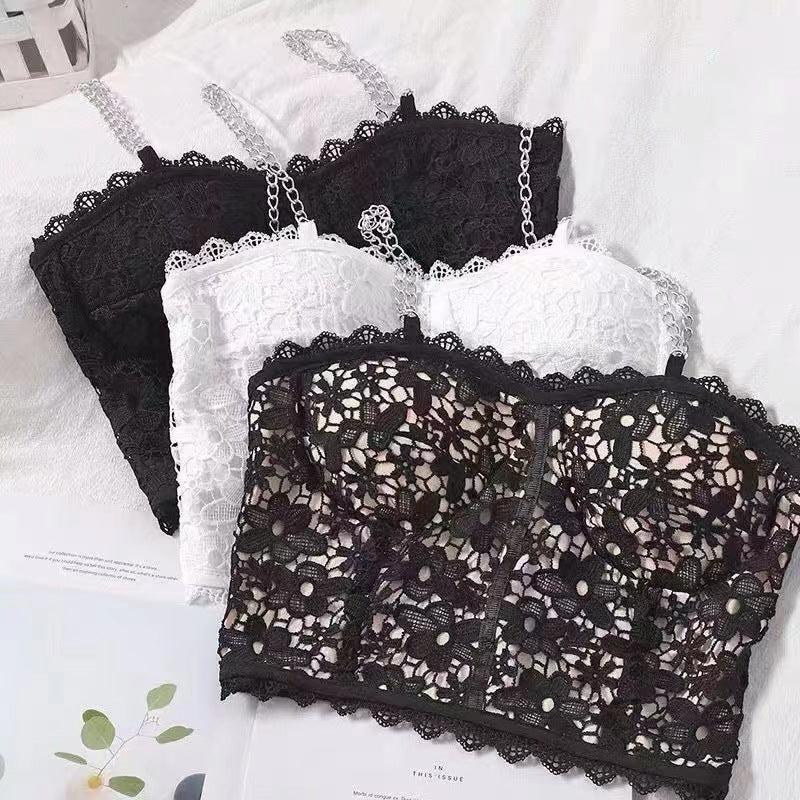 Hollow Lace Collarbone Back Fixed Chest Pad