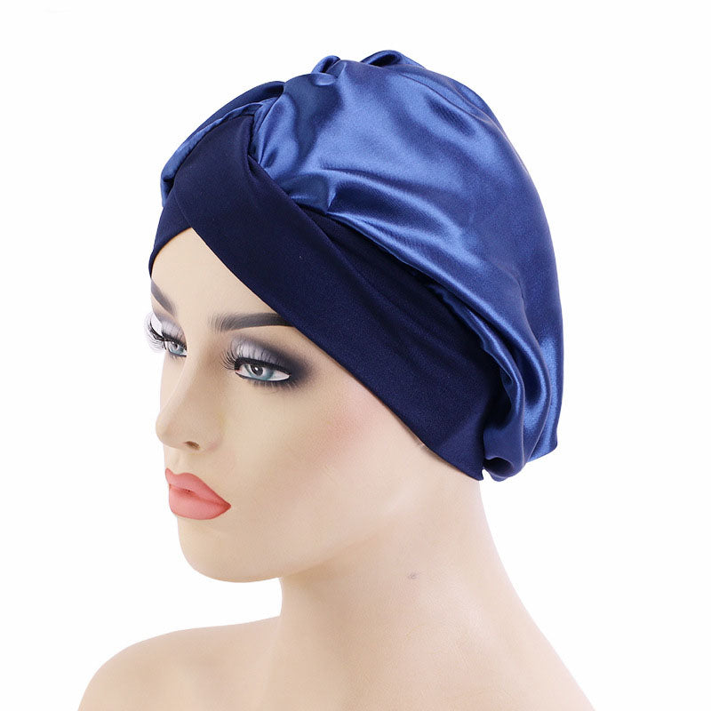 Solid Color Cross-Brim Satin Nightcap Hair Care Hat