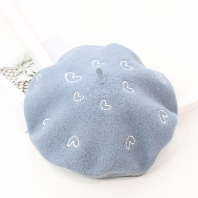 Stitched Ins Style Wool Knit Beret Women's Embroidered Hat
