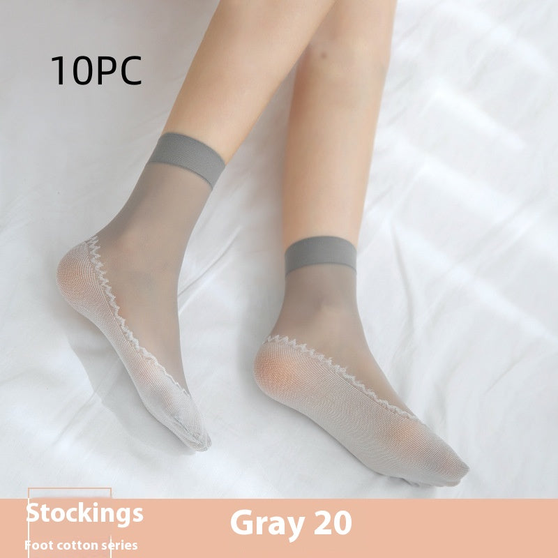 Cotton Base Mid-calf Anti-snagging Silk Springsummer Thin Anti-slip Breathable And Wearable Invisible Flesh Color Short Stockings