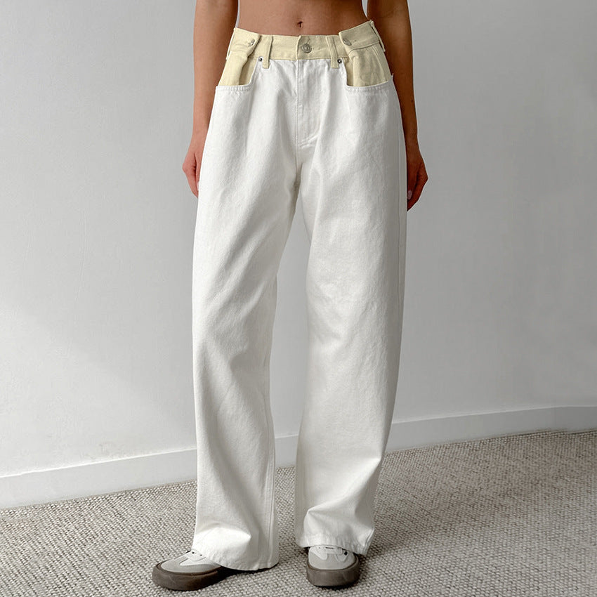 Pure Cotton Contrast-color Straight Loose Casual Pants